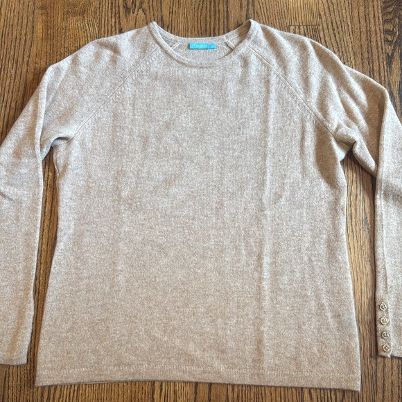 J. McLaughlin Jamey Tan Crew Neck Cashmere Sweater with Button Sleeve Accents M - Picture 4 of 11